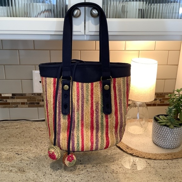 Lucky Brand Striped Straw Bag - Picture 1 of 8